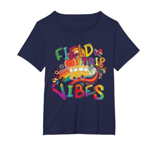 Funny Field Trip Vibes Field Day 2024 Boys Girls Students T-Shirt, Women's Plus, Navy Blue, 5X