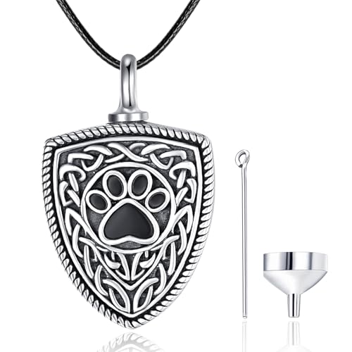 Dreamboat Pet Urn Necklace for Dog Cat Ashes 925 Sterling Silver Paw Print Cremation Keepsake Pendant Celtic Knot Memorial Jewelry Gifts for Women Men