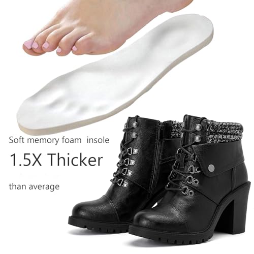 Luoika Women's Wide Width Combat Boots - Extra Wide Width High Heel Side Zipper Slouchy Ankle Boots Short Booties.3