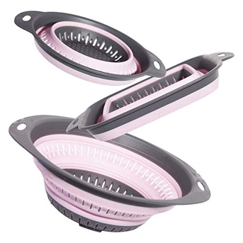 BXXY Lot de 3 passoires de cuisine pliables, parfaites pour égoutter les pâtes, les légumes, les fruits - Rose