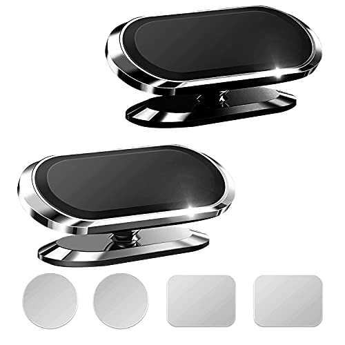 Qianyou 2 Pack Soporte Magnetico Móvil para Coche, 360°Rotación Iman Coche Movil para Teléfono, Soporte Movil Coche para Salpicadero para iPhone 12 11 Pro XS MAX XR X 8 7, para Samsung (Negro+Plata)