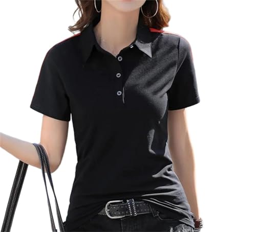 Polo de patchwork para mujer de manga corta informal con cuello vuelto y botones frontales 2