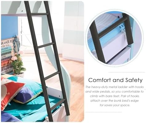 Adjustable Bed Ladder for Adults & Kids, Safe Bunk Ladder with Comfort Pads, Perfect for RVs & Campers - 51in Black Folding Climbing Aid