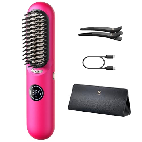 Fanttik Solo I10 APEX Portable Hair Straightener Brush, Cordless Straightening Comb with 113% Larger Heating Area, LED Display & Ceramic Coating, Ionic Technology & Safe Mode - Pink