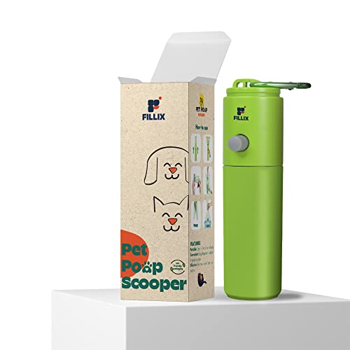 Image of FILLIX Portable Foldable Dog Poop Scooper for Walking Medium, Small Dogs and Cats, Puppy and Kitten Poop Picker Upper, Pet Waste Pick Up 2023 with Bag Dispenser, Dog Leash Clip and Poop Bags Included