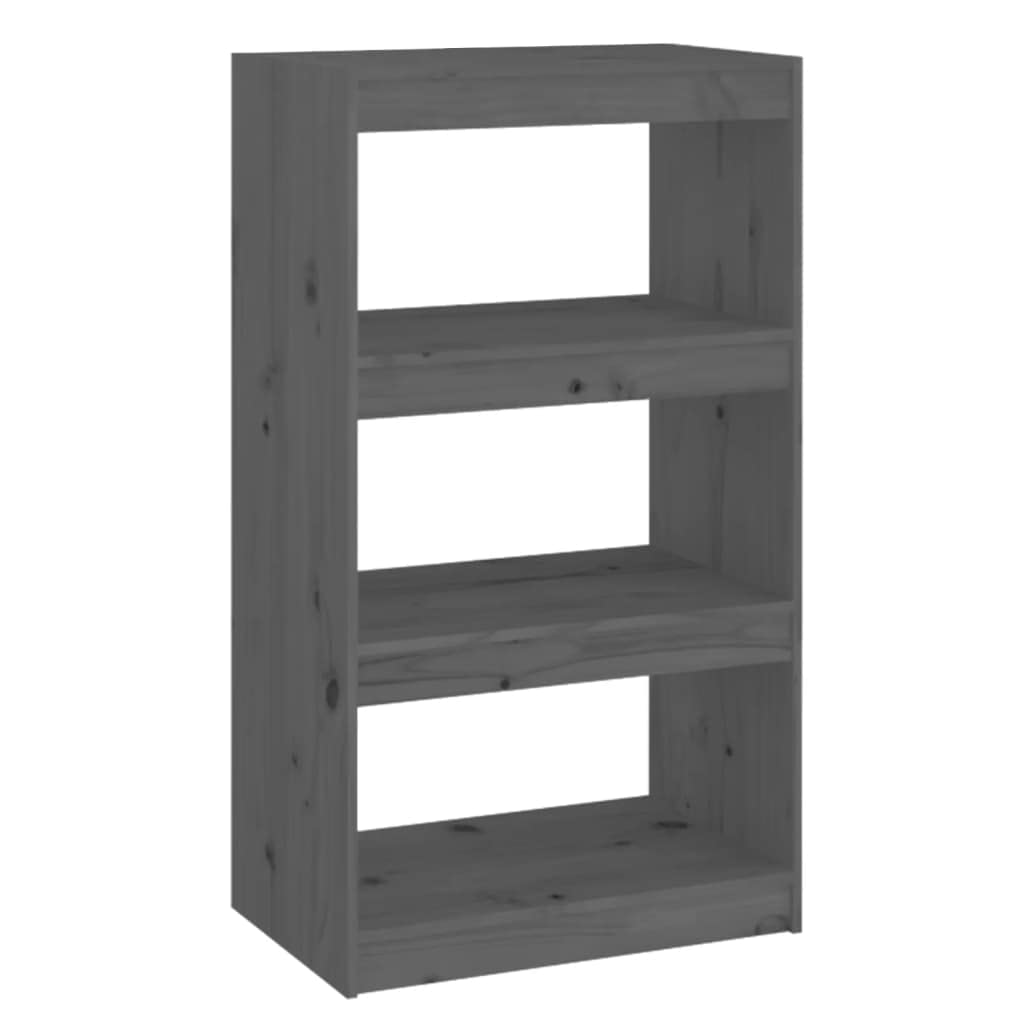 Bücherregal aus massivem Kiefernholz, Grau, 60x30x103,5 cm, 3 geräumige Fächer für Bücher und Dekoration, auch als Raumteiler nutzbar, pflegeleicht mit feuchtem Tuch