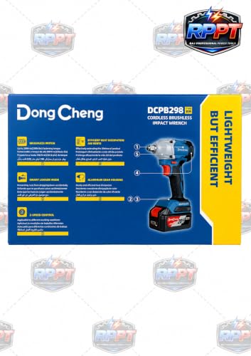 Image of DongCheng Cordless Brushless Impact Wrench | 20V | 298 N.m Max Torque | 1 /2 inch [12.7 mm] Square Drive | 2-Speed Control | with 2 x 4.0Ah Battery | 1 x Charger | DCPB298 | Can Open Nuts Upto 28 mm |