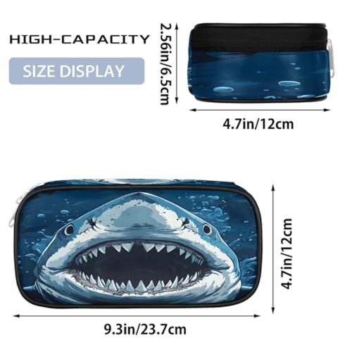 Image of Pardick Sharks Big Capacity Pencil Case Pencil Pouch with Zipper, Pen Marker Stationery Bag Art Supply Storage Organizer Box Portable Stationery Storage Bag Pen Holder for Boys Girls