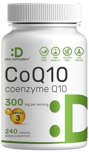 DEAL SUPPLEMENT CoQ10 300mg with Omega 3 100mg 240 Capsules | Bioavailable Coenzyme Q10 Formula | Supports Heart Energy & Brain Health | Antioxidant Support | Non-GMO