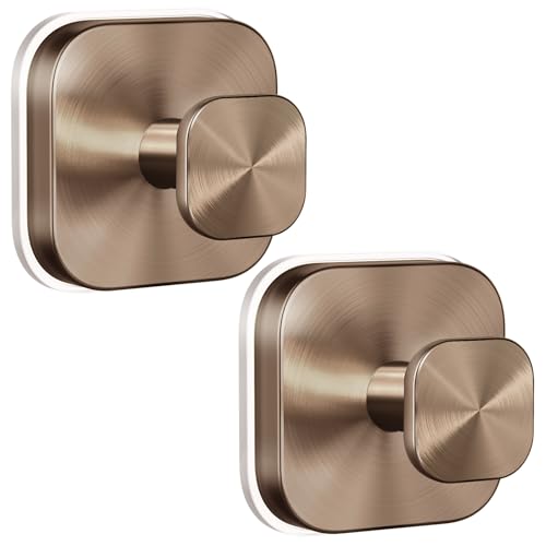 Image of Suction Cup Hooks for Shower,Heavy Duty Shower Hooks for Bathroom Wall,Glass Windows,Smooth Doors to Hang Towels,Robes,Reusable Suction Cup Wreath Hanger for Christmas Wreaths-Champagne Bronze(2 Pack)