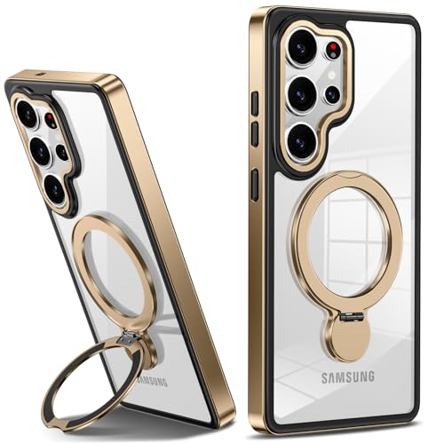 TMUJWS Galaxy S25 Ultra �p�P�[�X Magnetic�Ή� �����O�t�� SC-52F SCG32 �P�[�X �N���A �ϏՌ� �ČRMIL�K�i 360°��]�X�^���h �c�����Ή� ���C�����X�[�d�Ή� �M�����N�V�[ s25 �E���g���J�o�[ ���� 