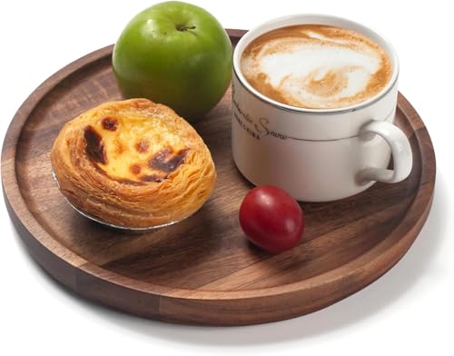 Image of WOOYNEX Round Wood Tray, Acacia Wooden Decorative Serving Tray for Coffee Table and Home Decor, Wooden Appetizer Charcuterie Board for Kitchen Countertop .(Natural)