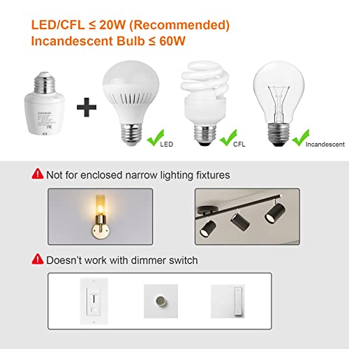 Suraielec Remote Control Light Bulb Socket, Wall Mount Switch, E26 E27 Lamp Socket, No Wiring, 100Ft Range, Wireless Light Switch For Lamps, Pull Chain Light Fixture, Pull String (Shorter Version) #TOP3