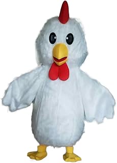 Plush White Rooster Mascot Costume, Fluffy Chicken Character with Red Comb, Yellow Feet, Christmas Party Costume
