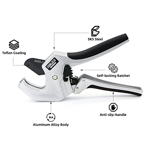 Delixi Pvc Pipe Cutter With Blade,Pvc Cutter Ratchet-Type Pipe Cutter,Plastic Pipe Cutter, Pex Ppr,Hoses And Plumbing Pipes (1-5/8"(42Mm)) #TOP2
