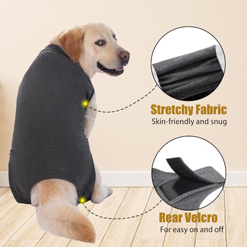 Axcimond Hundebody Nach Op Leckschutz Op Body Hund Kastration Hündin Rüde Medical Pet Shirt Hund Einteiler Wundschutzanzüge für Hunde Mit Klettverschluss Alternativen zu Kegel und Halskrause Grau XS