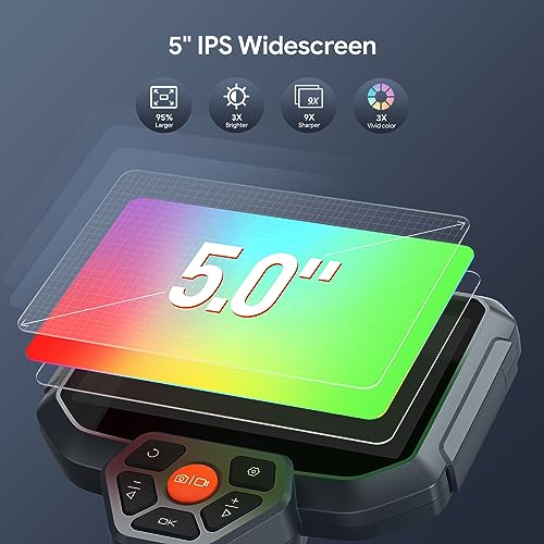 DEPSTECH Endoskopkamera mit Licht, 5 Zoll IPS Bildschirm Dual Lens Endoskop, Kanalkamera,...