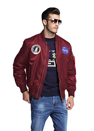 Image of CORIRESHA Mens NASA Embroidery Badge Slim Fit Bomber Jackets Zipper Windbreaker