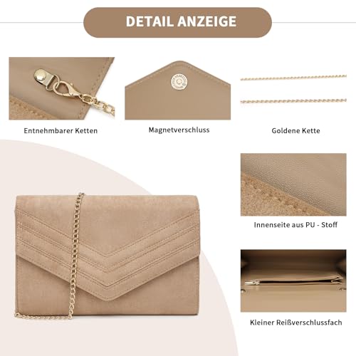 Miss Lulu Clutch Damen Wildleder-Optik Leichtgewicht Umhängetasche für Hochzeiten Partys Bälle