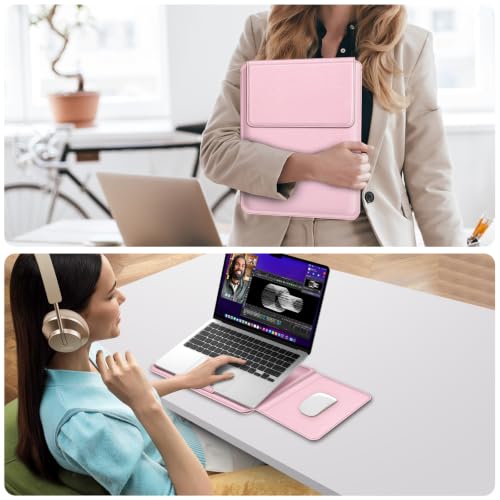Image of Fintie Sleeve Case for MacBook Neo 13 inch, Air 13.6 /13.3 inch, Pro 13 inch | Other Up to 13 inch Laptop Tablet, Slim Bag Cover with Stand, Synthetic Leather, Magnetic Closure, Blush