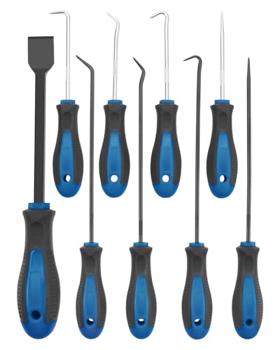 Rhinos Präzisionshaken & Noppen Set mit Schaber 9-teiliges Set Chrom-Vanadium-Stahl-Schaftschlauchdichtung Entfernungswerkzeug Auto Elektronik Wartungswerkzeuge