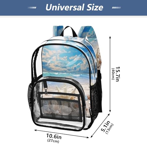 Blue Sea Ocean Beach Clear Backpack - Stadium Approved Large 15.7-inch Waterproof Transparent Bag for Sports, Concerts, Work, Travel#1234