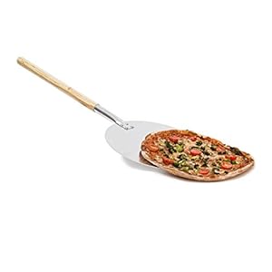 Relaxdays pizzaschep rond, broodschep, handvat, professionele pizzaspatel & taartschep, aluminium, Ø 30cm, beige/zilver