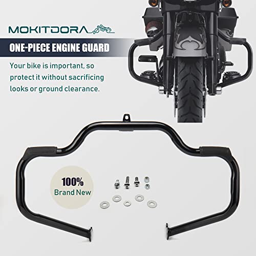 Mokitdora Engine Guard Highway Rail Mustache Crash Bar 1.25" Fat For Harley 2009-Up Touring Road King Street Electra Glide And Trike Models, Gloss Black #TOP5