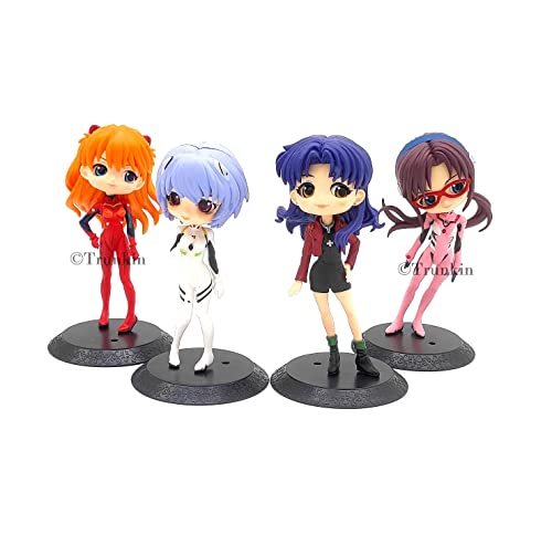 Image of Trunkin Neon Genesis Evangelion Rubber Action Figure | Set Of 4 Action Figure Asuka Langley Ayanami Rei Mari Mikanami Misato Katsuragi Collectible | 14.5 cm Weeb Manga Figurines,Multicolor