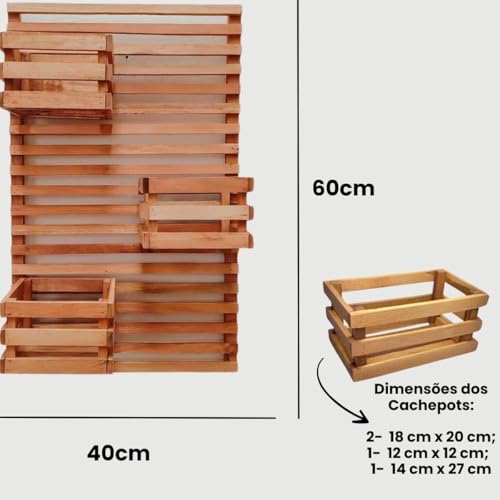 Jardim Vertical Madeira 60 x 40 2 Unid + 4 Cachepots