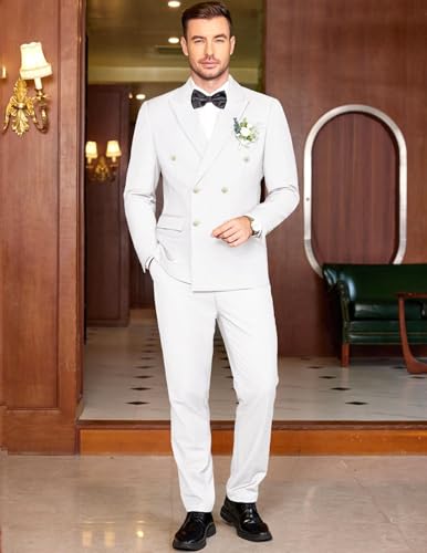 COOFANDY Men's 2 Piece Double Breasted Suits Slim Fit Tuxedo Jacket and Dress Pants Set for Wedding Business Prom2