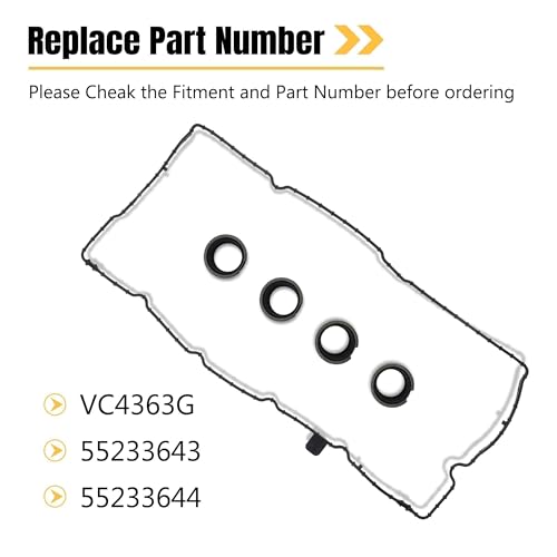 Image of VC4363G Valve Cover Gasket with Grommets Compatible with Jeep Renegade Dodge Dart Fiat 500L Fiat 500X 1.4L 1368CC 83cid L4 Gas SOHC Turbocharged 2012-2020