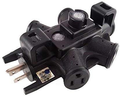 Uninex PS47 Grounded 5-Way Outlet Converter, Outdoor/Indoor, Heavy Duty, 15-Amp, Black