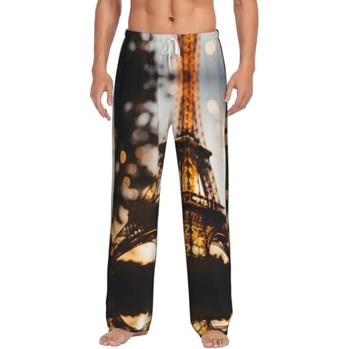 Eiffel Tower Print Lounge Waistband Drawstring Mens Pajama Pants Fashion Custom Sleepwear