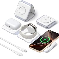 3 in 1 Wireless Charging Station, 15W Foldable Travel Wireless Charger Fast Charge for iPhone 17 16 15 14 13 12 Series, Magnetic Charging Stand for Apple Watch 10/9/Ultra/8/7/6/SE/5/4/AirPods 4/3/Pro