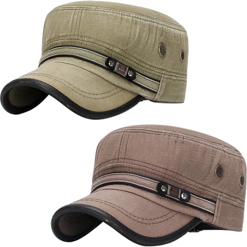 Image of Cadet Army Hat 2 Pieces Flat Top Cap Unisex Military Hat for Women Men
