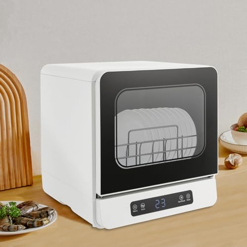 4.8L Countertop Dishwasher,Portable Mini 3-in-1 Compact Dishwasher,590W 110V Smart Touch Control Dish Washer for Small Houses (4.8L White)