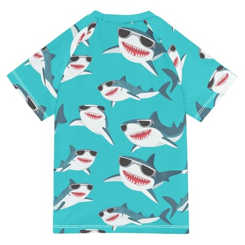 CaTaKu Sharks Funny Sunglasses Boys Rash Guard Swim Shirts Toddler Quick Dry UPF 50+ Rashguard Short Sleeve 3-12T2