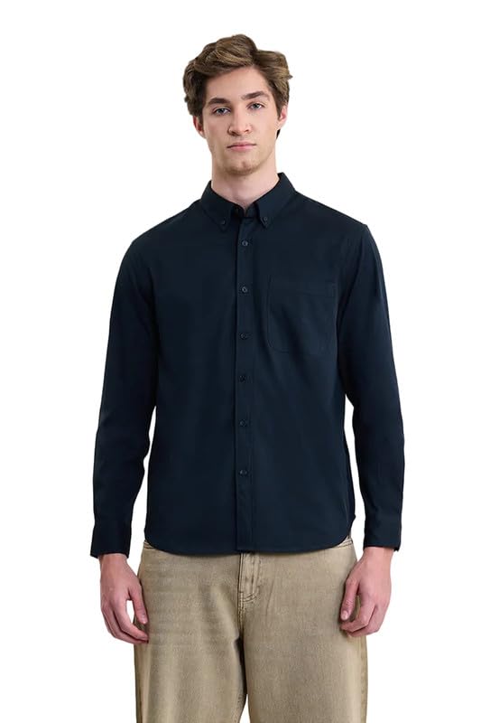 Image of SNITCH Men Casual Shirt | Regular Fit Long Sleeve Button-Down Collar Textured Style | Durable Polyester Twill & Single Patch Pocket for Work
