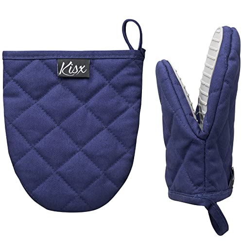 Oven Mitts Heat Resistant – (Blue Color) Mini Oven Mitts, Silicone Gloves Heat Resistant, Kitchen Gloves for Cooking, Silicone Oven Mitts & Pot Holders Sets, Kitchen Pot Holders & Oven Mitts Sets