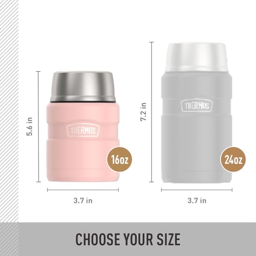 Image of THERMOS Stainless King Vacuum-Insulated Food Jar with Spoon, 16 Ounce, Matte Pink
