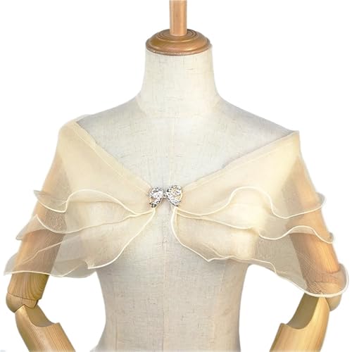 NJIEzhao Vestidos de Noche for Mujer, chales, Chal de Boda, Capa de Encaje, Tops Nupciales for Fiesta, Volantes, Gasa, Cubre Hombros Descubiertos Cape de Boda con Brillantina(Yellow)