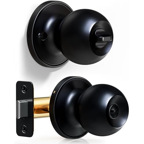 Veise Interior Door Knob, Keyless Privacy Door Locks for Bedroom & Bathroom, Thumb Lock & Emergency Release, Rust-Proof Metal, Easy to Install, Modern