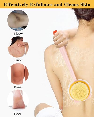 SNDYI 2-in-1 Body Bathing Brush with Soft Bristle and Loofah Body Back Scrubber Brush Massage Brush bath scrubber for body Exfoliating and Cleansing - Handle Shower bath Brush for Smooth, Glowing Skin for men & women