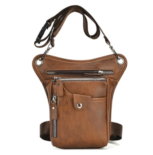 ヒップバッグ レッグバッグ メンズ ウェストポーチ 本革 大容量 多機能 バイク用 腿用バッグ ヒップバッグ アウトドア 防水 耐磨耗 アウトドア 自転車 カーキ (ライトブラウン)