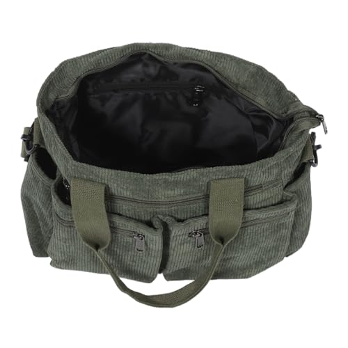 Sac bandoulière vert côtélé grand cabas fourre-tout femme réglable