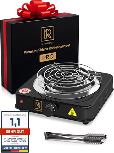 M. ROSENFELD Premium Hornillo Eléctrico Carbon Cachimba Shisha para Encender Las Brasas De La Shisha Hornillo Cachimba Blackheat (1000w con Una Longitud De Cable De 140cm) (Negro PRO)