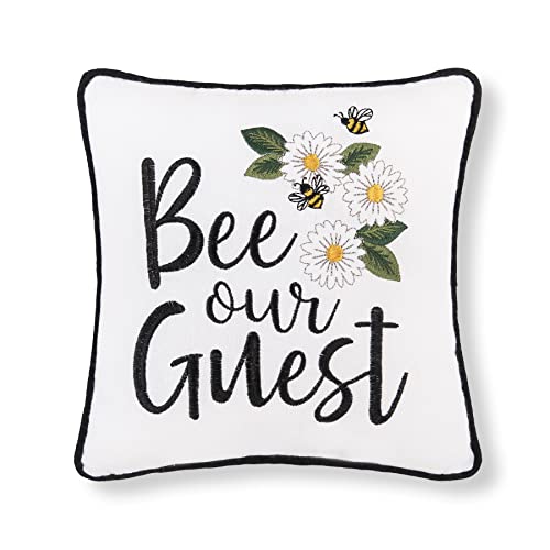 C&F Home Bee Our Guest Embroidered 10 X 10 Inch Throw Pillow Bee Cute Buzz Spring Decorative Accent Covers For Couch And Bed 10" X 10" White #TOP7