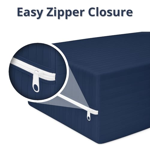 Image of Cloth Fusion Glace Cotton Mattress Cover King Size with Zipper (75x72 inches, Navy)