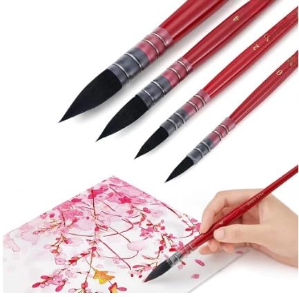 Arrolliant Professional Watercolor Paint Brushes, Mop Paintbrushes, 4 Pcs, Synthetic Squirrel Hair, Art Supplies for Painting, Great Watercolor, Acrylic Brush Set Red,Green Wooden Handle Round Peak (B0D3YVTM7X) Amazon Price History, Amazon Price Tracker